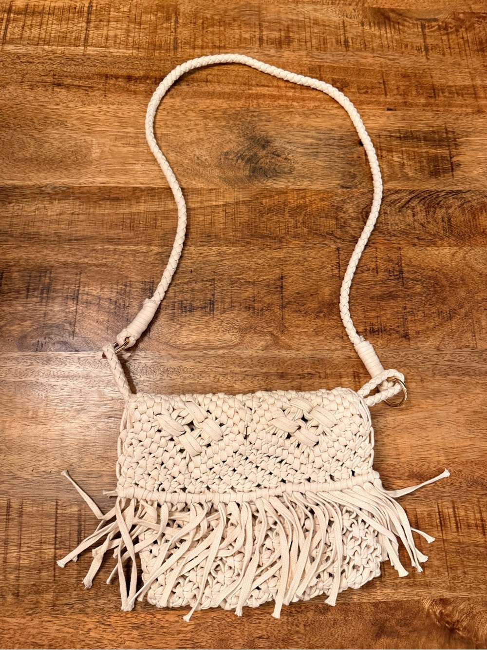 Mossimo Supply Co. Woven Fringe Crossbody in Cream